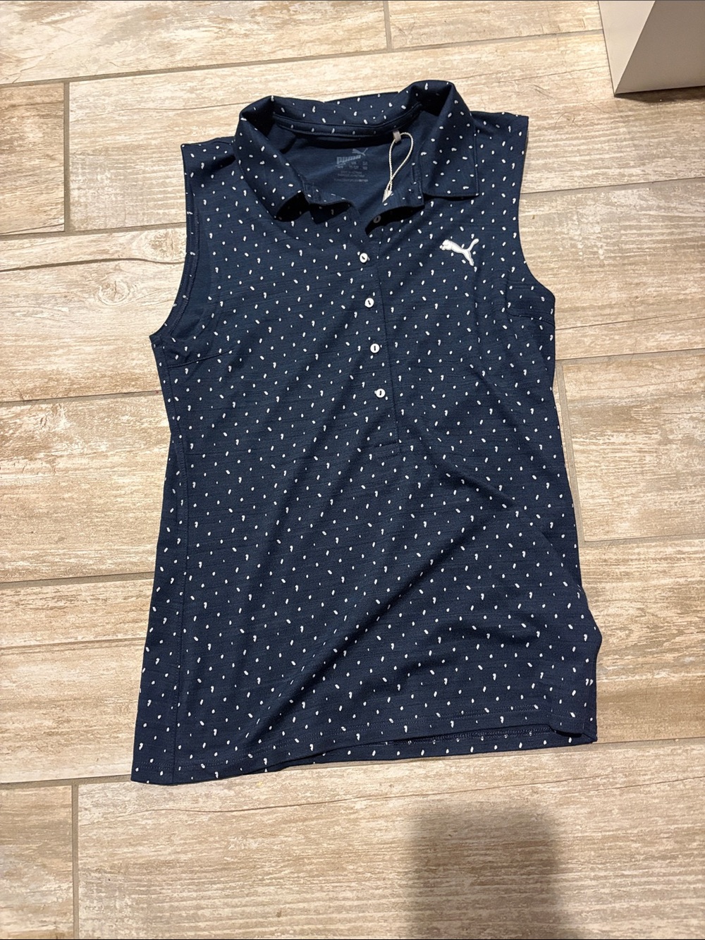 Puma Navy Sleeveless Polo Top with White Dot Print